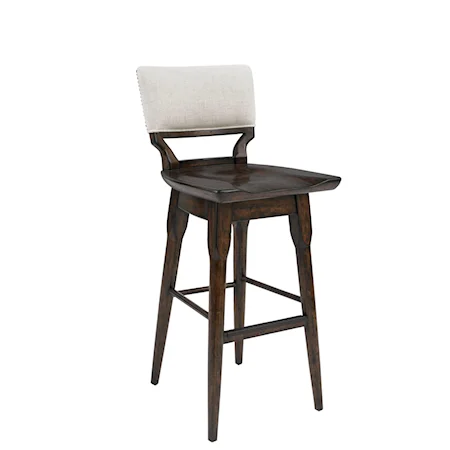 Bar Stool with Swivel Seat and Upholstered Seat Back with Nailhead Trim